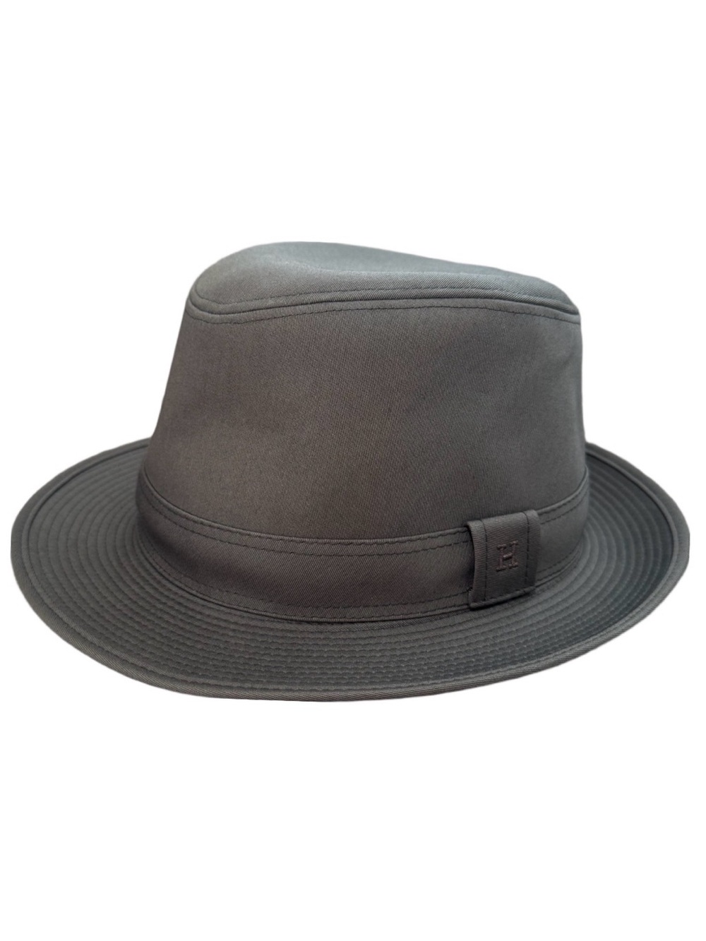 Hermès Charcoal Gray Cotton Fedora Hat Size 56 Made in France